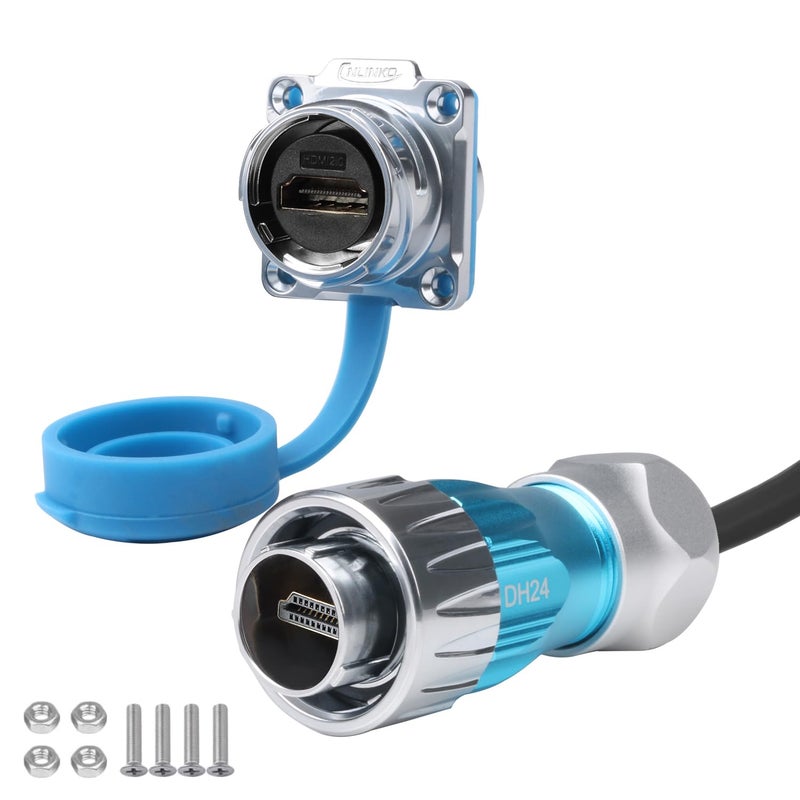 CNLINKO DH-24 HDMI Connectors, Metal Aviation Plug with 40 Inches 4K HD Cables, Panel Mount Socket, Mated Connectors for Video Equipment, IP68 Waterproof Connector, M24 Signal Connectors (HDMI Set) - Image 1